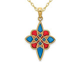 14K Yellow Gold Multi-Color Enameled Celtic Knot Charm Pendant Necklace with Chain
